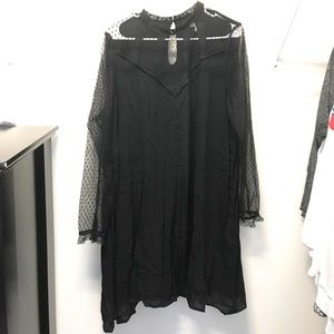 Black Mesh-Sleeved Dress